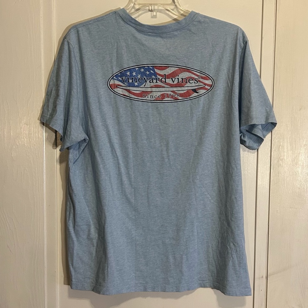 Vineyard Vines USA Flag Crewneck Pocket Gray-Blue Short Sleeve T-Shirt Men’s XL
